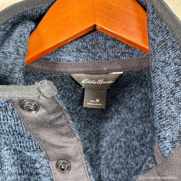 Eddie Bauer Snap Mock Neck Pullover Sweater | Blue Heather | Mens | MEDIUM - Picture 5 of 9